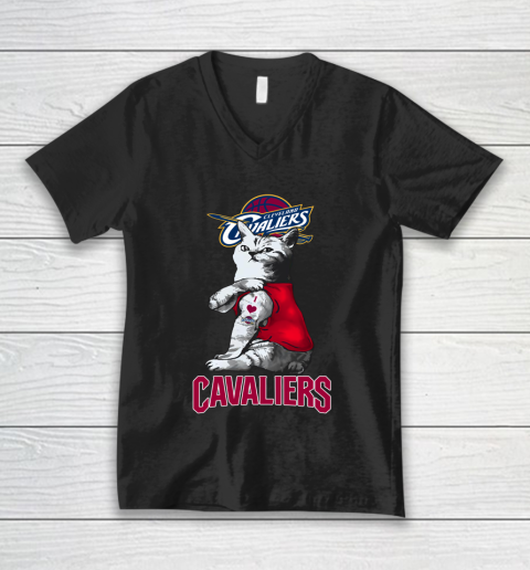 NBA Basketball My Cat Loves Cleveland Cavaliers V-Neck T-Shirt