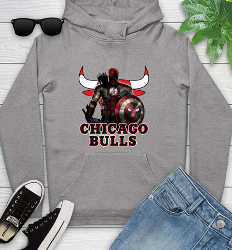 Chicago Bulls NBA Basketball Captain America Thor Spider Man Hawkeye Avengers Youth Hoodie 6