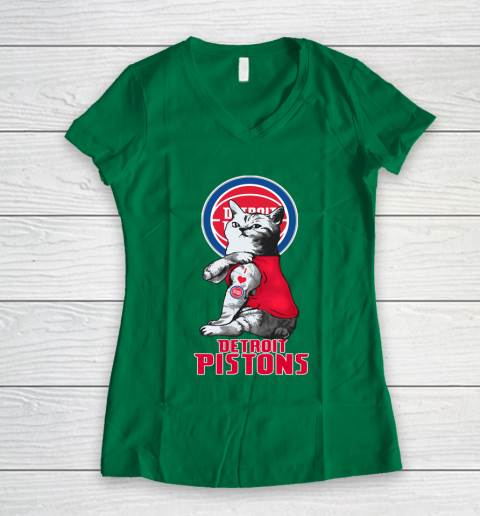 NBA Basketball My Cat Loves Detroit Pistons Women's V-Neck T-Shirt 3