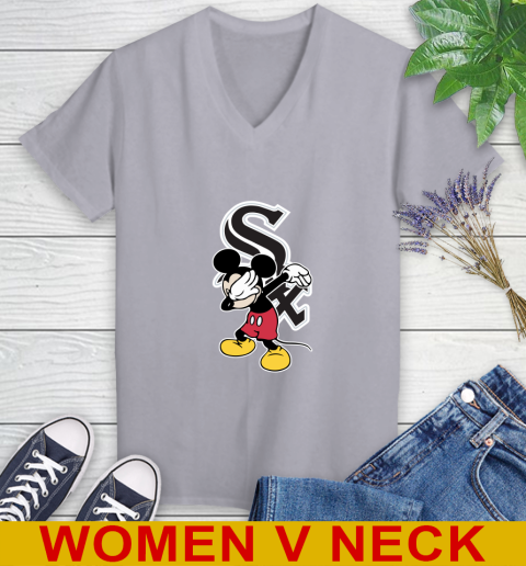 Chicago White Sox MLB Baseball Dabbing Mickey Disney Sports Women's V-Neck T-Shirt 5