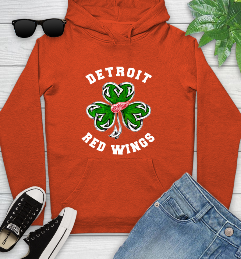 NHL Detroit Red Wings Three Leaf Clover St Patrick's Day Hockey Sports Youth Hoodie 4