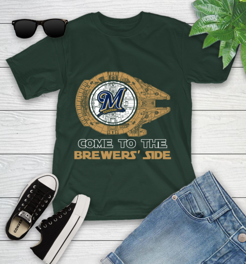 MLB Come To The Milwaukee Brewers Side Star Wars Baseball Sports Youth T-Shirt 5