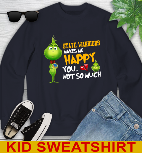 NBA Golden State Warriors Makes Me Happy You Not So Much Grinch Basketball Sports Youth Sweatshirt 2