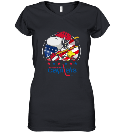 Washington Capitals Ice Hockey Snoopy And Woodstock NHL Women's V-Neck T-Shirt