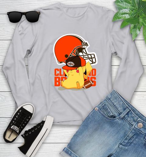 NFL Pikachu Football Sports Cleveland Browns Youth Long Sleeve 5