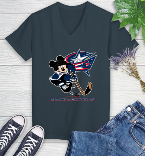 NHL Columbus Blue Jackets Mickey Mouse Disney Hockey T Shirt Women's V-Neck T-Shirt 8