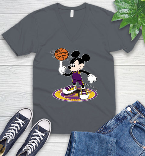 NBA Basketball Los Angeles Lakers Cheerful Mickey Disney Shirt V-Neck T-Shirt 6 NBA Basketball Los Angeles Lakers Cheerful Mickey Disney Shirt V-Neck T-Shirt - Image 6