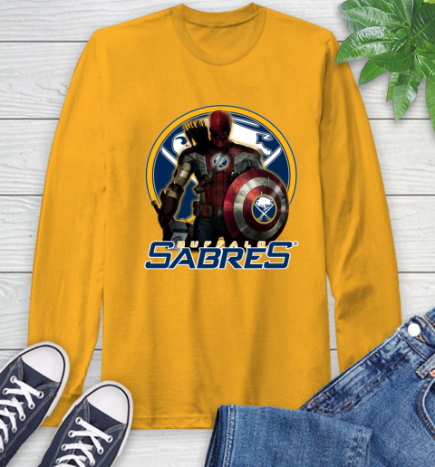 NHL Captain America Thor Spider Man Hawkeye Avengers Endgame Hockey Buffalo Sabres Long Sleeve T-Shirt 3