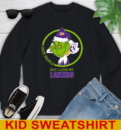 Los Angeles Lakers NBA Christmas Grinch I Hate People But I Love My Favorite Basketball Team Youth Sweatshirt 2