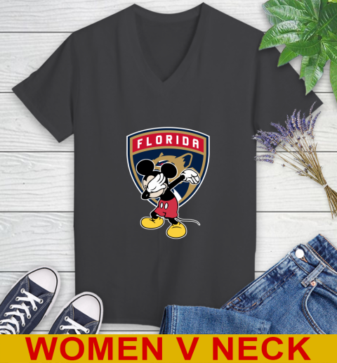 Florida Panthers NHL Hockey Dabbing Mickey Disney Sports Women's V-Neck T-Shirt 9