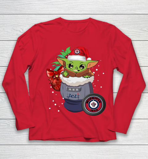 Winnipeg Jets Christmas Baby Yoda Star Wars Funny Happy NHL Youth Long Sleeve 10