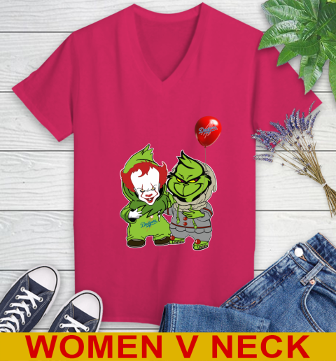 Baby Pennywise Grinch Christmas MLB Baseball Los Angeles Dodgers Women's V-Neck T-Shirt 10
