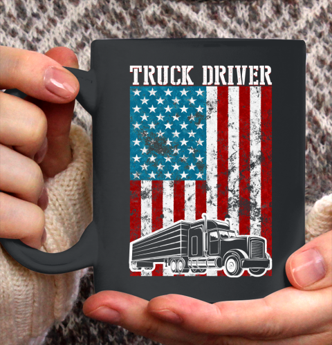 Truck Driver American Flag Patriotic Trucker 4th Of July Ceramic Mug 11oz