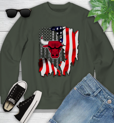 Chicago Bulls NBA Basketball American Flag Youth Sweatshirt 9