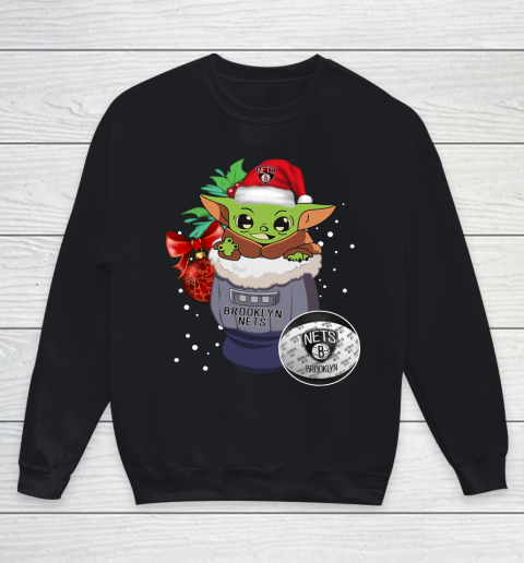 Brooklyn Nets Christmas Baby Yoda Star Wars Funny Happy NBA Youth Sweatshirt