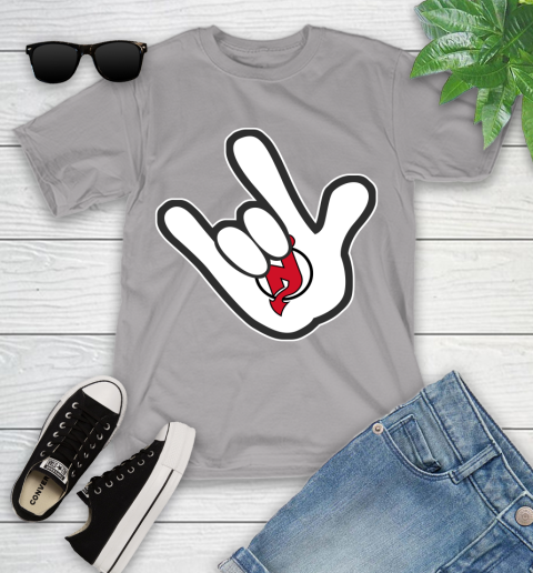 New Jersey Devils NHL Hockey Mickey Rock Hand Disney Youth T-Shirt 4