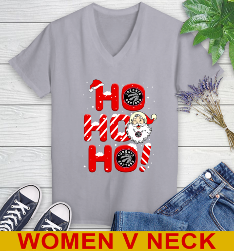 Toronto Raptors NBA Basketball Ho Ho Ho Santa Claus Merry Christmas Shirt Women's V-Neck T-Shirt 4