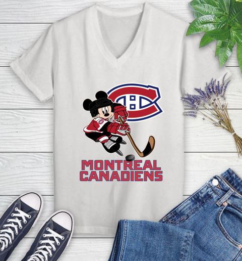 NHL Montreal Canadiens Mickey Mouse Disney Hockey T Shirt Women's V-Neck T-Shirt