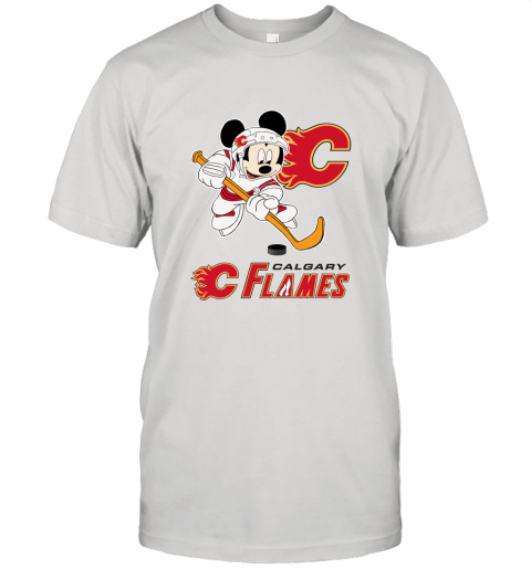 NHL Hockey Mickey Mouse Team Calagary Flames Unisex Jersey Tee
