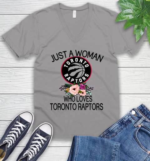 NBA Just A Woman Who Loves Toronto Raptors Basketball Sports V-Neck T-Shirt 2
