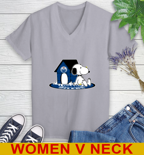 NHL Hockey Edmonton Oilers Snoopy The Peanuts Movie Shirt Women's V-Neck T-Shirt 5