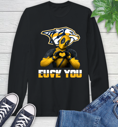 NHL Nashville Predators Deadpool Love You Fuck You Hockey Sports Long Sleeve T-Shirt