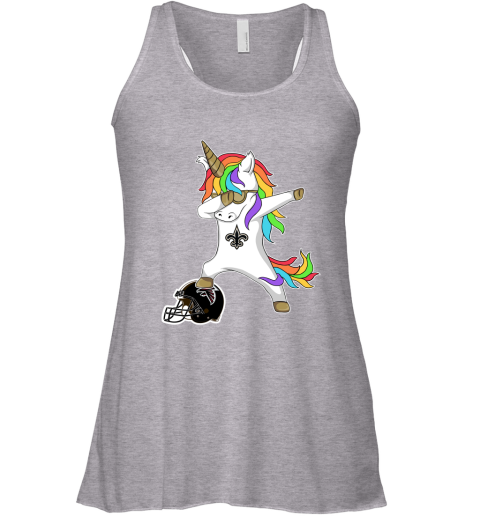 rlmo football dabbing unicorn steps on helmet new orleans saints flowy tank 32 front athletic heather