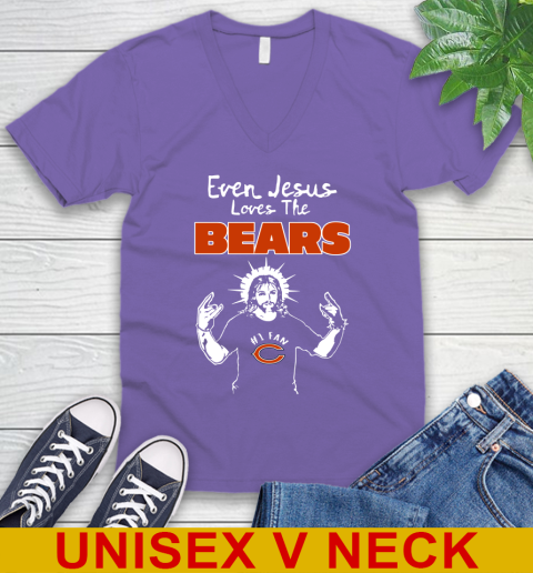 Chicago Bears NFL Football Even Jesus Loves The Bears Shirt V-Neck T-Shirt 8