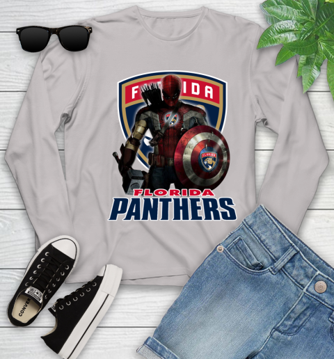 NHL Captain America Thor Spider Man Hawkeye Avengers Endgame Hockey Florida Panthers Youth Long Sleeve 12