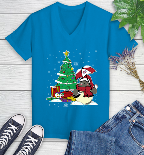 Montreal Canadiens NHL Hockey Cute Tonari No Totoro Christmas Sports Women's V-Neck T-Shirt 7