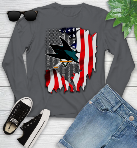 San Jose Sharks NHL Hockey American Flag Youth Long Sleeve 9