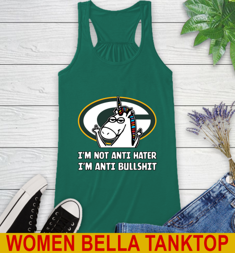 Green Bay Packers NFL Football Unicorn I'm Not Anti Hater I'm Anti Bullshit Racerback Tank 7