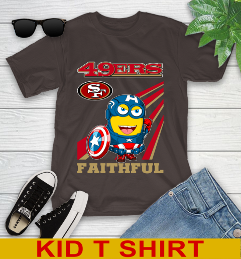 NFL Football San Francisco 49ers Captain America Marvel Avengers Minion Faithful Shirt Youth T-Shirt 6