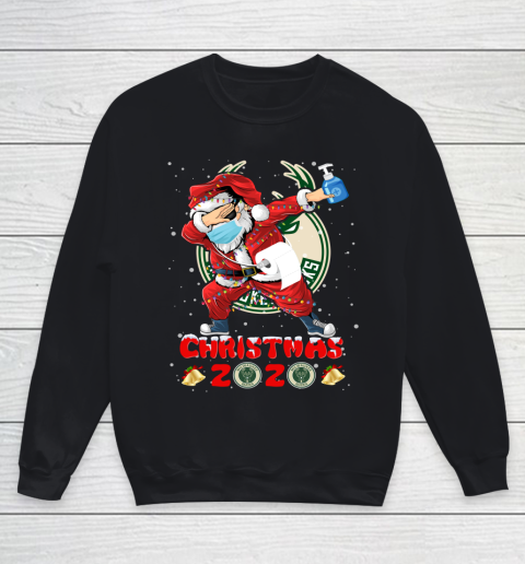 Milwaukee Bucks Funny Santa Claus Dabbing Christmas 2020 NBA Youth Sweatshirt
