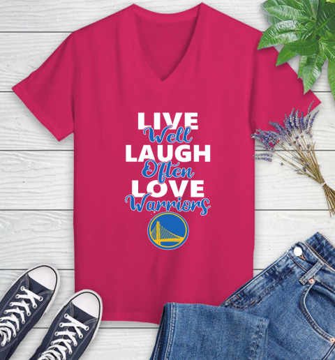 NBA Basketball Golden State Warriors Live Well Laugh Often Love Shirt Women's V-Neck T-Shirt 7
