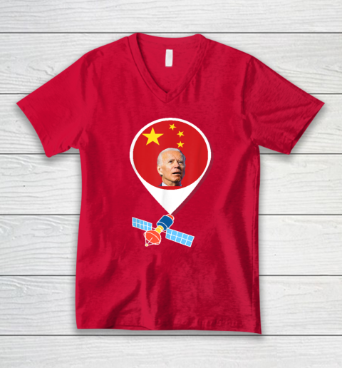 Chinese Spy Balloon Funny Surveillance Joe Biden China Flag V-Neck T-Shirt 5