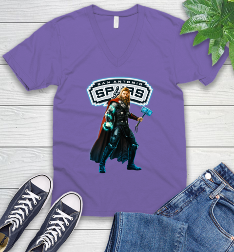 NBA Thor Avengers Endgame Basketball San Antonio Spurs V-Neck T-Shirt 9
