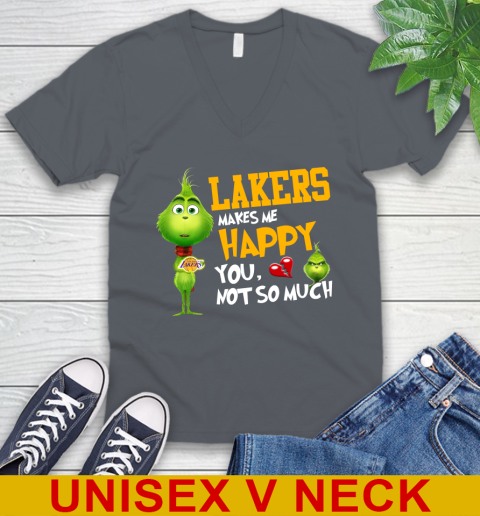 NBA Los Angeles Lakers Makes Me Happy You Not So Much Grinch Basketball Sports V-Neck T-Shirt 4