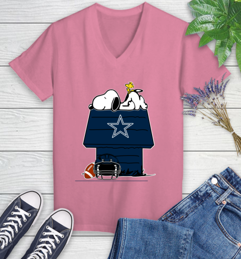 Dallas Cowboys NFL Football Snoopy Woodstock The Peanuts Movie Women's V-Neck T-Shirt 13
