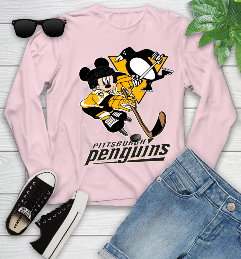 NHL Pittsburgh Penguins Mickey Mouse Disney Hockey T Shirt Youth Long Sleeve 10