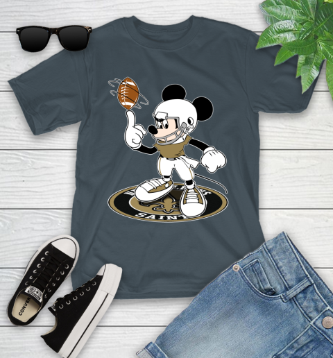 NFL Football New Orleans Saints Cheerful Mickey Disney Shirt Youth T-Shirt 8