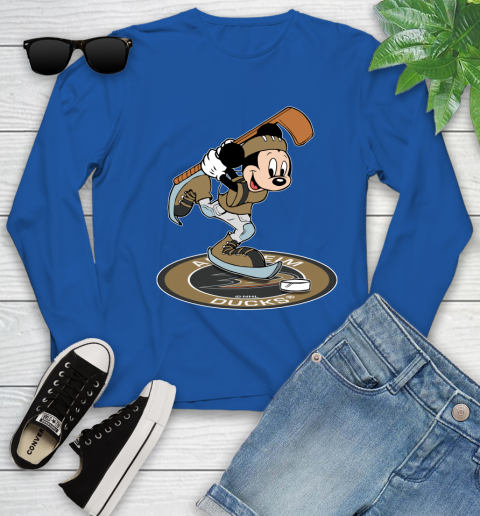 NHL Hockey Anaheim Ducks Cheerful Mickey Disney Shirt Youth Long Sleeve 10