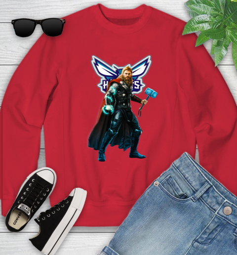 NBA Thor Avengers Endgame Basketball Charlotte Hornets Youth Sweatshirt 9
