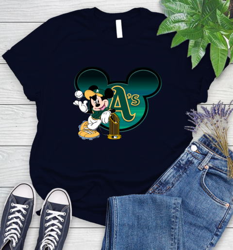 MLB Oakland Athletics The Commissioner's Trophy Mickey Mouse Disney Women's T-Shirt 3
