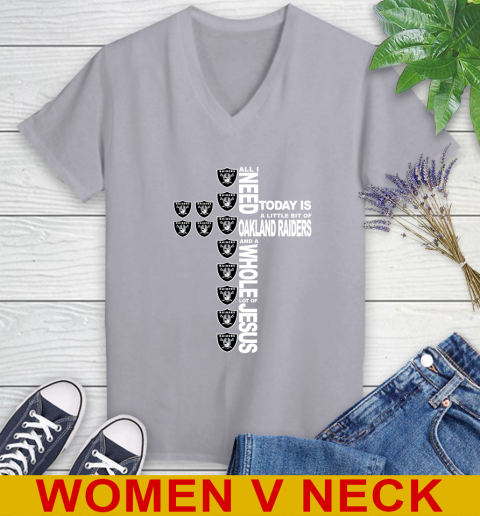 NFL All I Need Today Is A Little Bit Of Oakland Raiders Cross Shirt Women's V-Neck T-Shirt 4