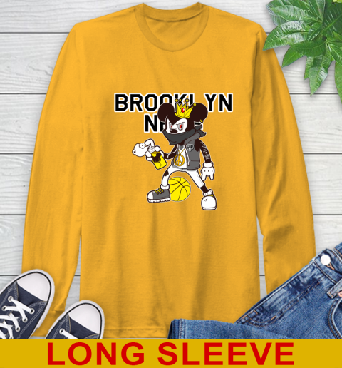 Brooklyn Nets NBA Basketball Mickey Peace Sign Sports Long Sleeve T-Shirt 3
