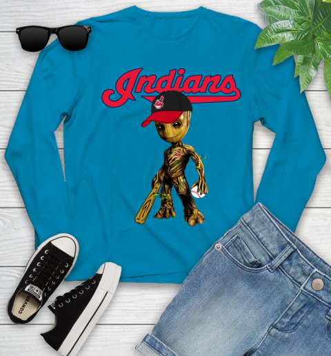 MLB Cleveland Indians Groot Guardians Of The Galaxy Baseball Youth Long Sleeve 7