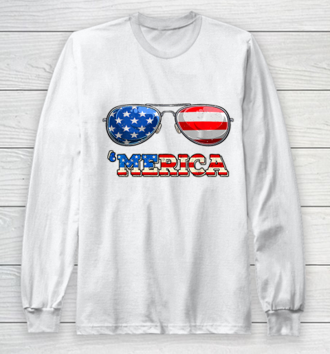 Merica Sunglasses 4th Of July Funny Patriotic American Flag Long Sleeve T-Shirt