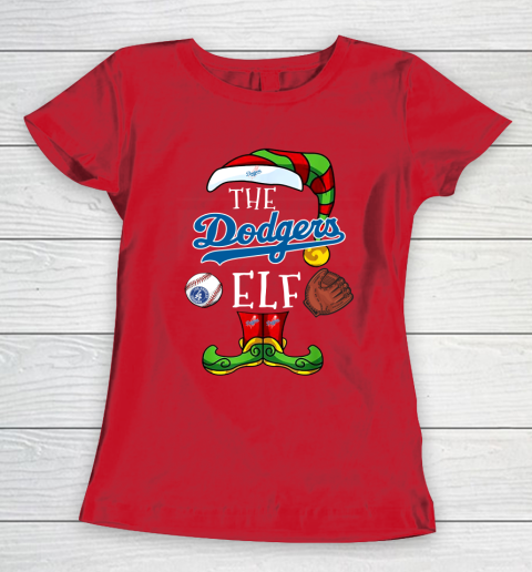 Los Angeles Dodgers Christmas ELF Funny MLB Women's T-Shirt 9