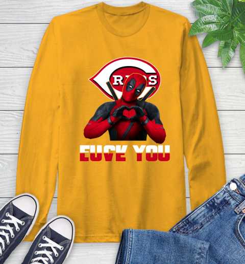 MLB Cincinnati Reds Deadpool Love You Fuck You Baseball Sports Long Sleeve T-Shirt 2